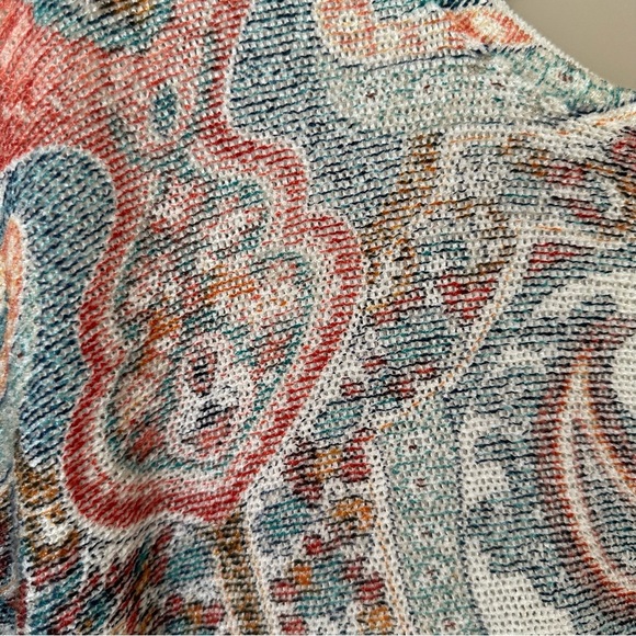 SOLD Chicos XL Paisley Sweater Cross Back Long Tunic Length Colorful 3/4 Sleeve - Picture 7 of 11